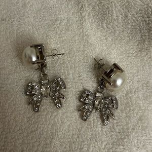 Miu Miu Silver and White Micro Bow Earrings